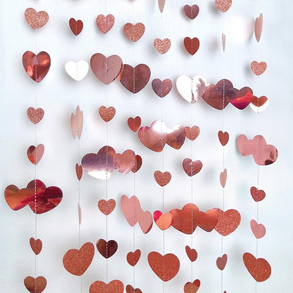 Valentines Day Party Decorations Rose Gold Heart Garland Hanging Paper Love Hear - Picture 3 of 6